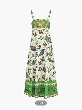 Green & Cream Floral Bird Print Maxi Dress - Women